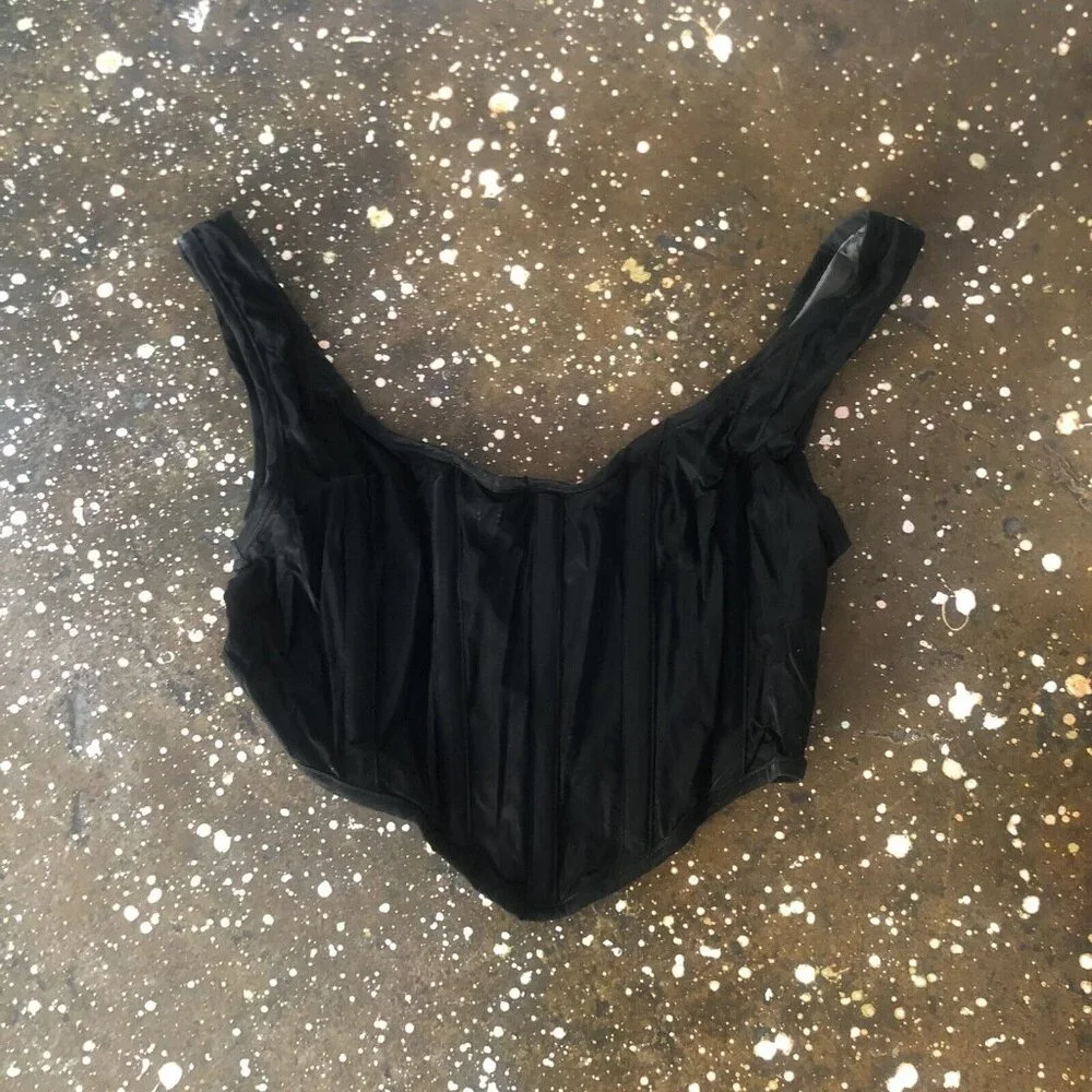 By Dyln Miller Corset Top Black Crop Sleeveless Sexy_4